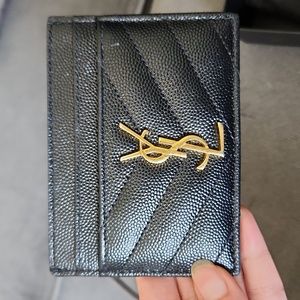 SAINT LAURENT CASSANDRE MATELASSÉ CARD CASE IN GRAIN DE POUDRE EMBOSSED LEATHER